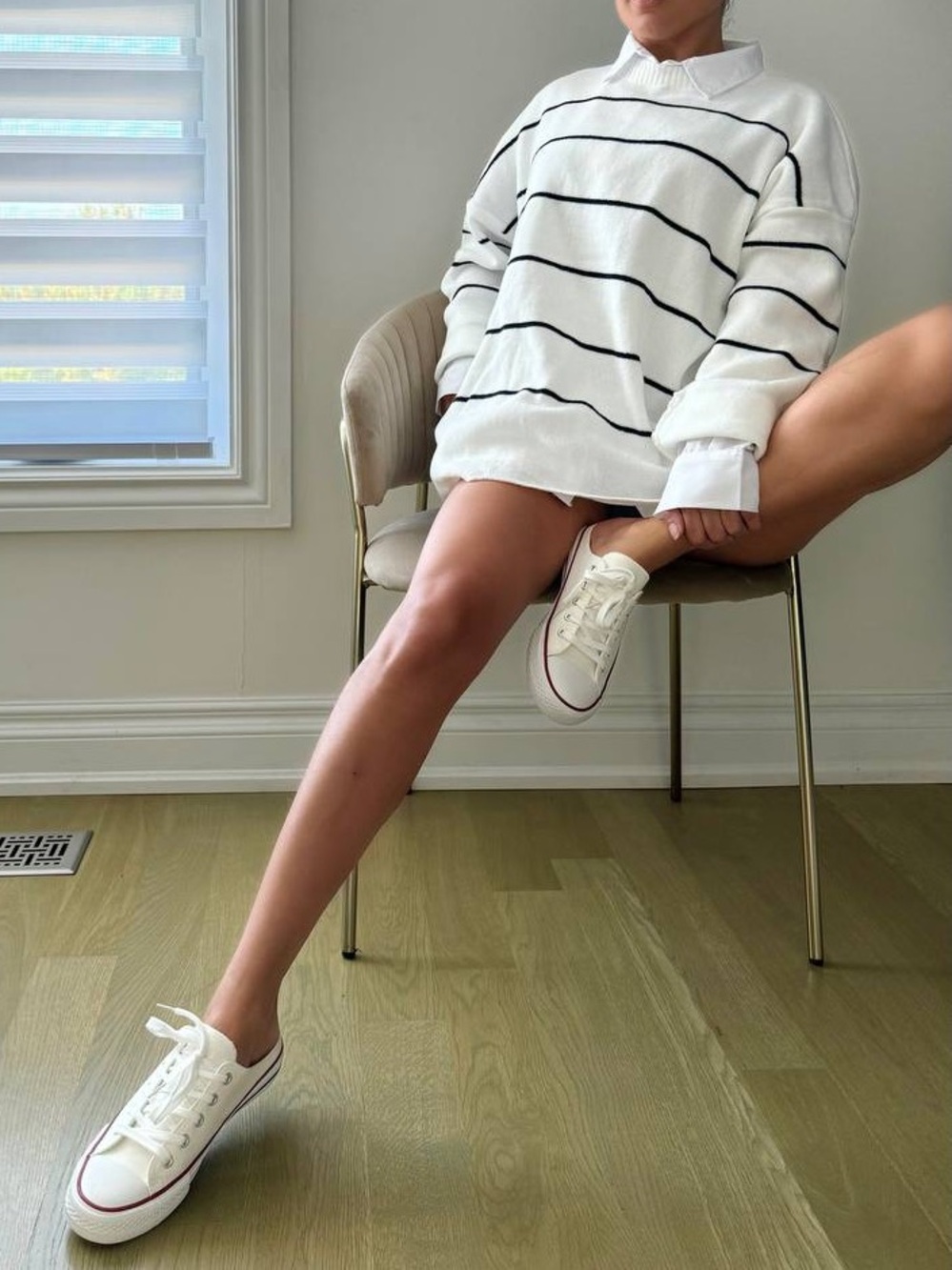 Striped White & Black Oversized Women's Sweater